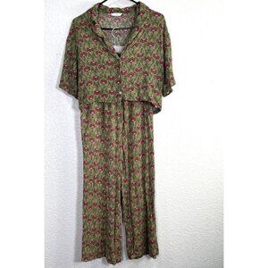 CALLIOPE Women's Green‎ Floral Print Pajama Set Top & Pants Size XS Crepe